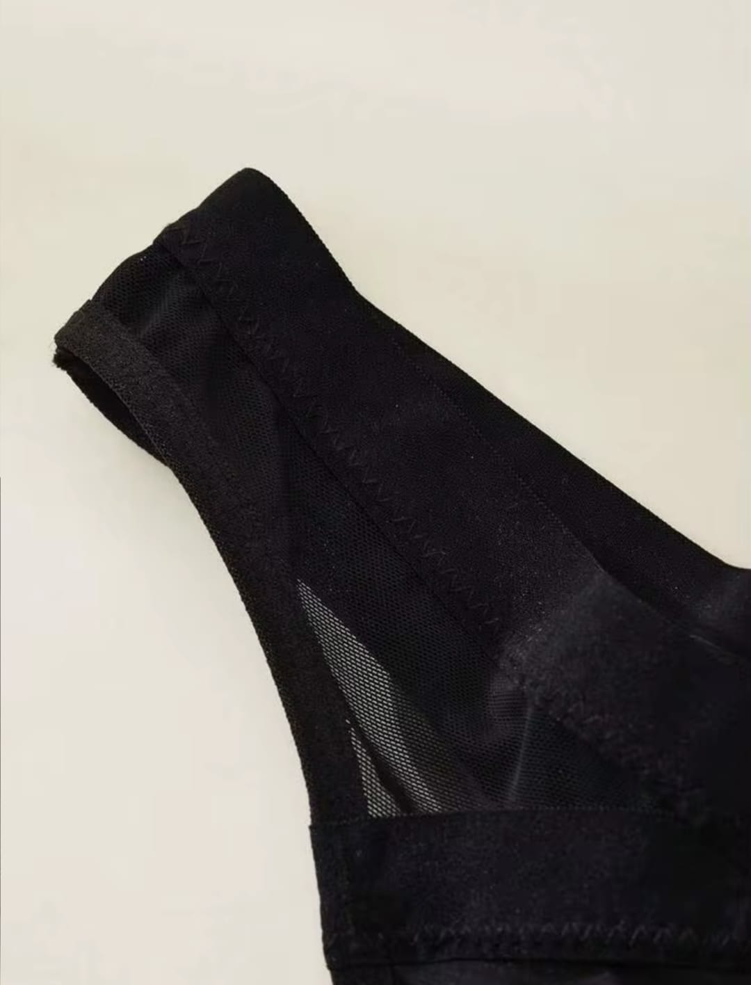 Women's Black Cross-Front Sheer Mesh Panel V-Waist Thong Panties